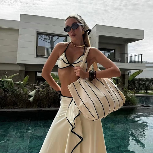 Elegant 3-Piece Micro Bikini avec jupe longue 2025