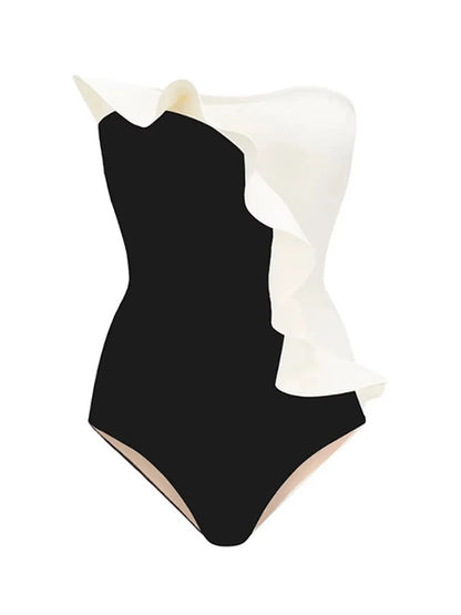 Maillot De Bain Une Pièce À Volants, Patchwork, Push-Up, Monokini 