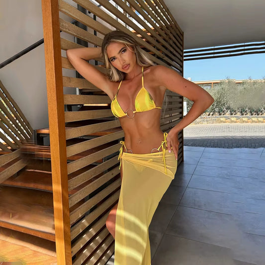 Sexy Print 3 Pieces Micro Bikinis Women Swimsuit 2024 Swimwear Bathing Suit Beachwear with Long Skirt Bikini Set Biquini Female