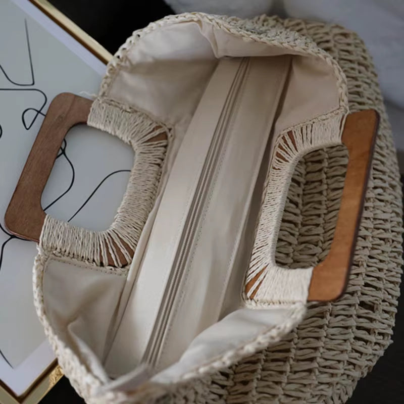 Simple Street Fashion Bag Women Summer Beach Bag Large Capacity Ladies Handbags Handmade Straw Bag Bohemian Rattan Travel Tote