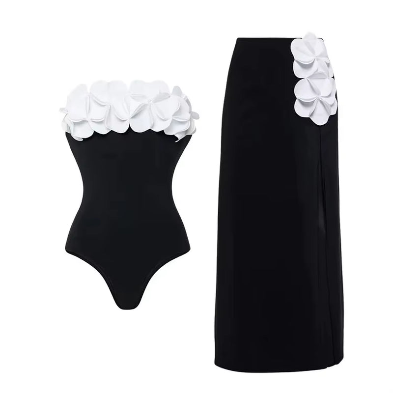 Maillot De Bain Asymétrique À Fleurs Pour Femmes, Noir Et Blanc, Contrasté, Une Pièce, Neuf, 2024