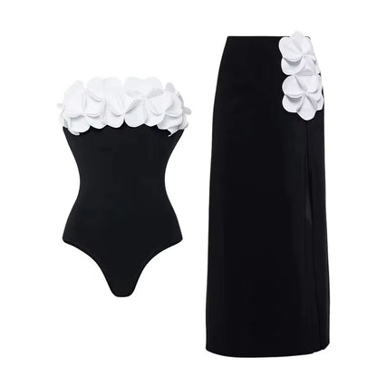 Maillot De Bain Asymétrique À Fleurs Pour Femmes, Noir Et Blanc, Contrasté, Une Pièce, Neuf, 2024