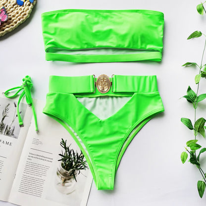 High Waist Bikini 2022 Swimwear Women Brazilian off Shoulder Swimsuit High Cut Neon Push up Bathing Suit Bathers Belt Biquini