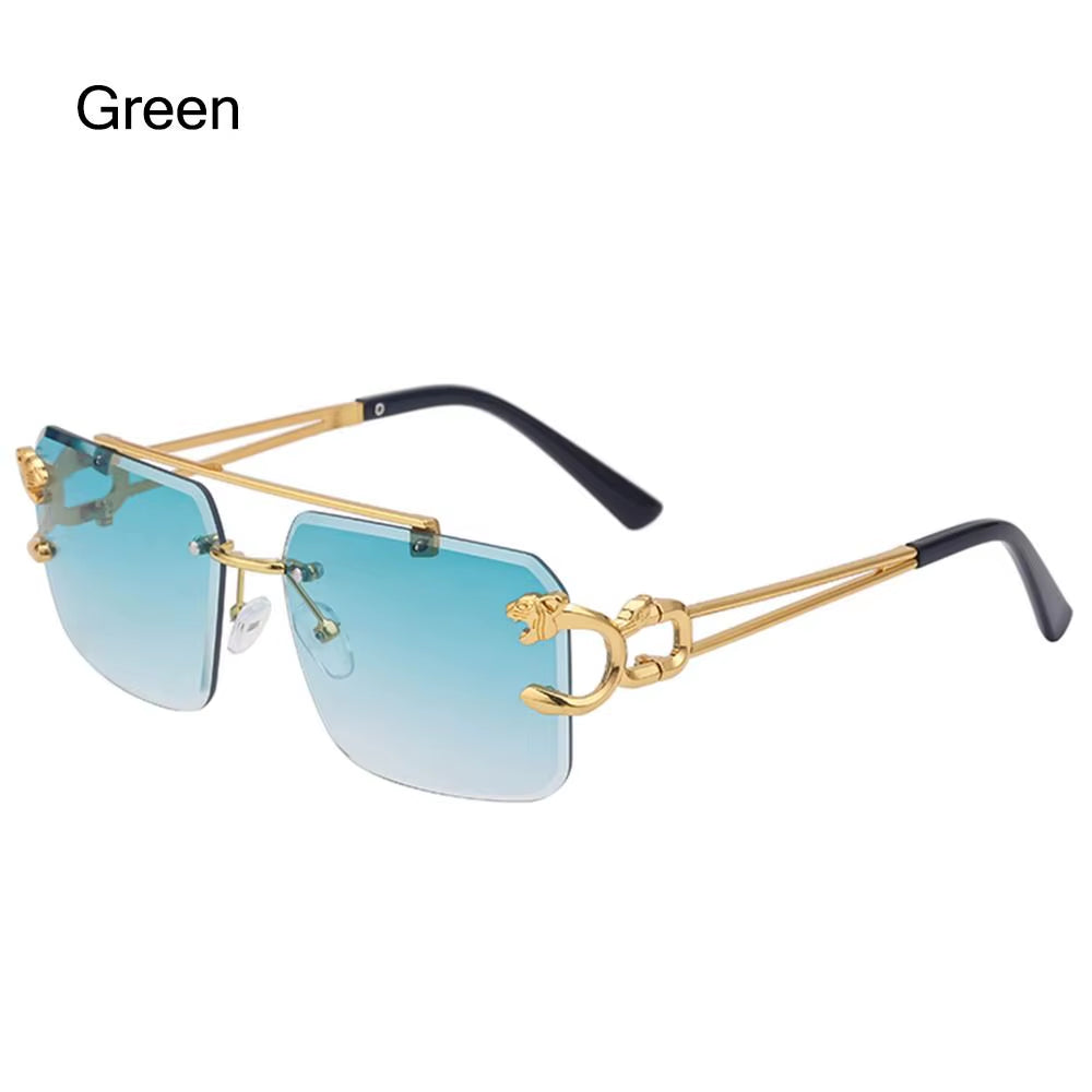 Fashion Leopard Rimless Square Double Bridge Sun Glasses Vintage Women Men Sunglasses UV400 Steampunk Eyewear Retro Shades