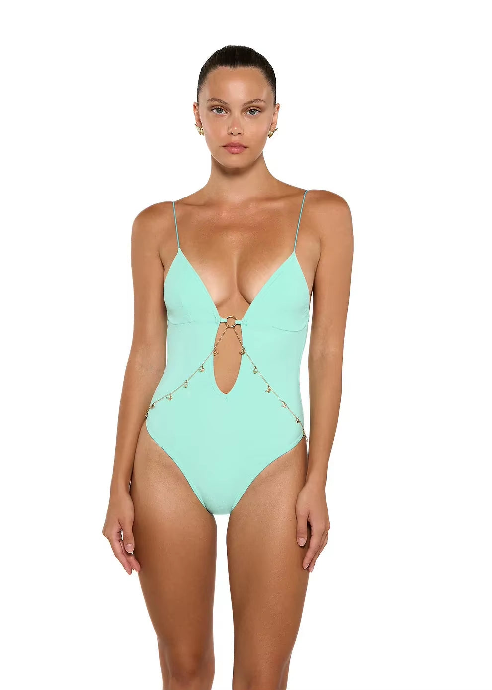 Maillot De Bain Une Pièce Vert Menthe, Design Découpé, Parfait Pour Les Fêtes À La Piscine - Nouvelle Collection 2025