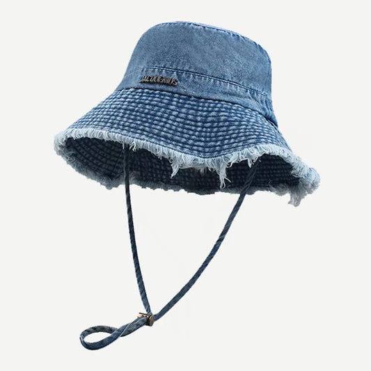 2025 Blue Leopard Print Cowboy Hiking Bucket Hats with String Women Denim Beach Sun Hat Outdoor Bob Panama Summer Fisherman Cap