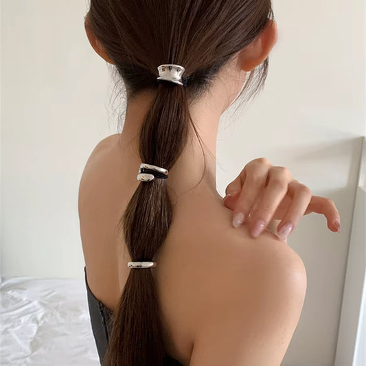 Gold and Silver Retro Metal Fashionable Hair Buckle Hair Accessories Ladies Punk Elegant High Ponytail Hairband Hair Accessories