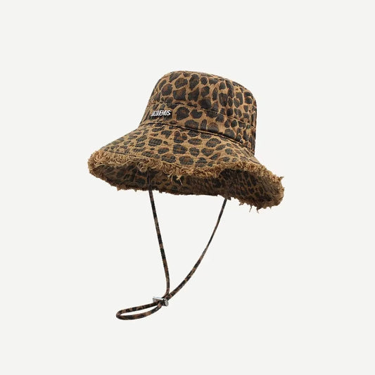 2025 Blue Leopard Print Cowboy Hiking Bucket Hats with String Women Denim Beach Sun Hat Outdoor Bob Panama Summer Fisherman Cap