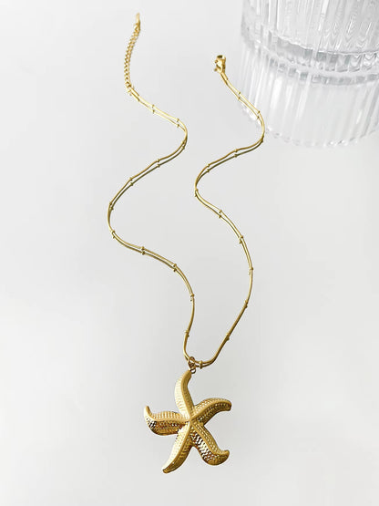 Minimalist Starfish Stripe Conch Scallop Shaped Pendant Necklace for Women Waterproof Trend Jewelry Summer Beach Party