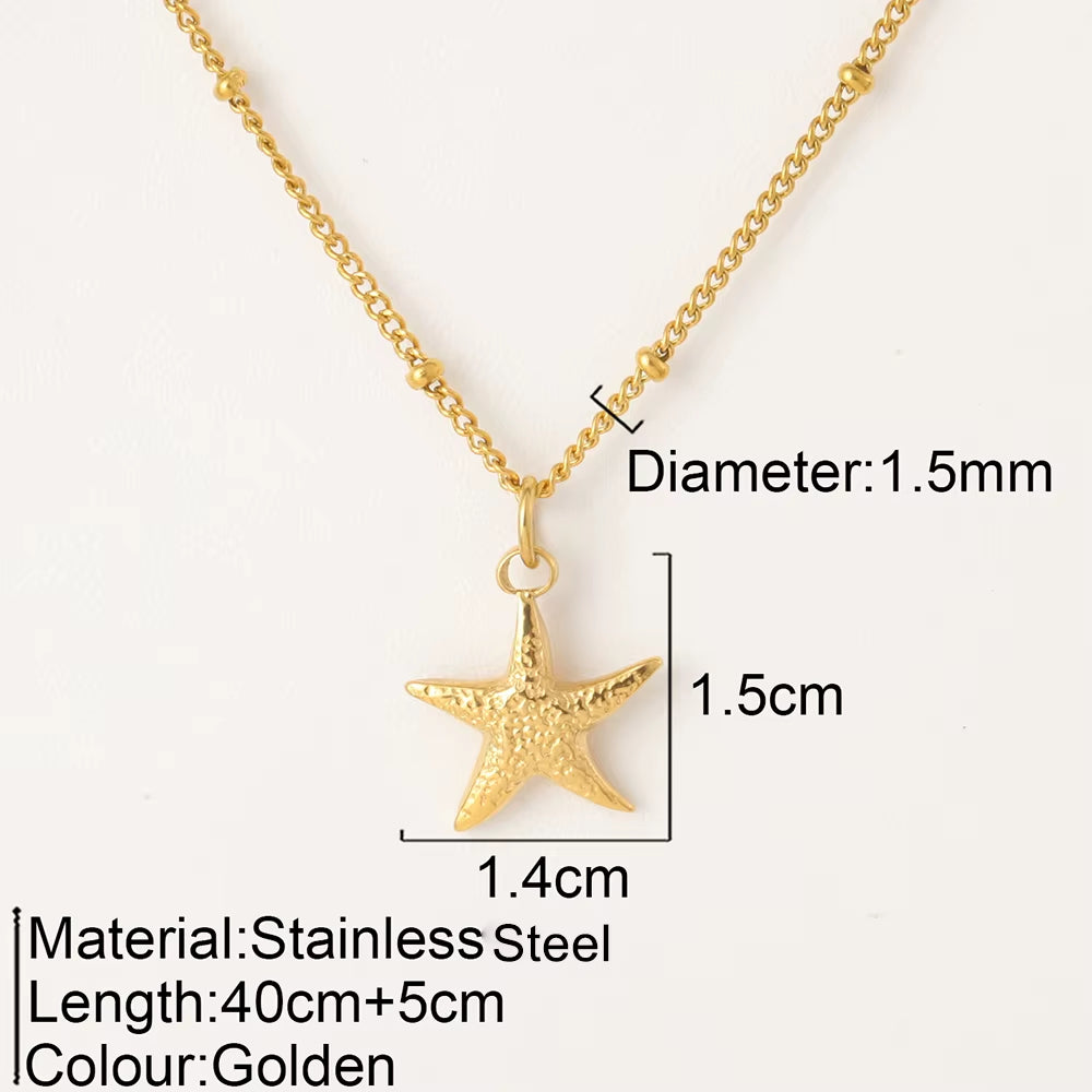 Ocean Series Pendant Necklace for Women Golden Chain Shell Starfish Pendant Summer Beach Women Stainless Steel Jewelry 2025 New