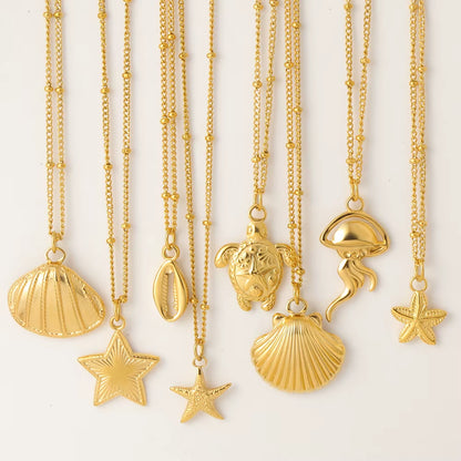 Ocean Series Pendant Necklace for Women Golden Chain Shell Starfish Pendant Summer Beach Women Stainless Steel Jewelry 2025 New