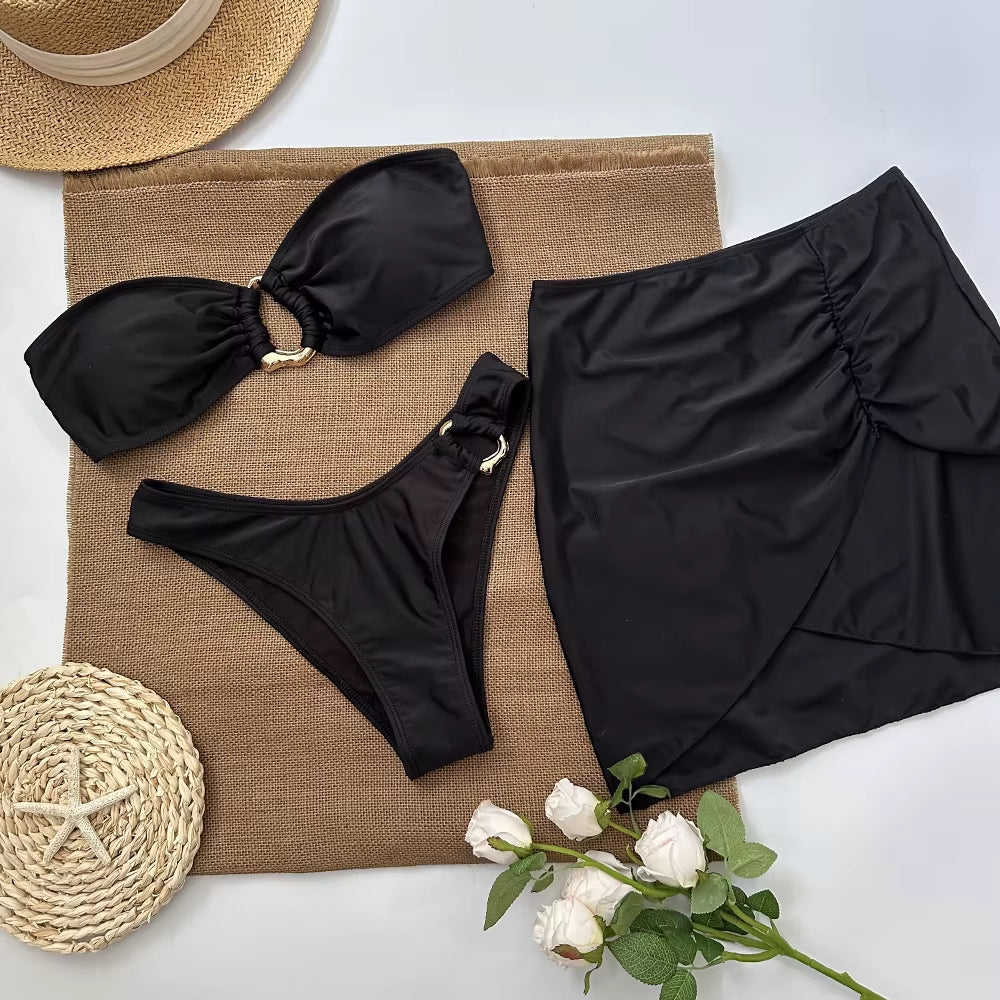 3 Piece Bikini Women Swimsuits 2024 Female Swimwear Beachwear Swimming Suit Bathing Suit Bikini Set Bandeau Biquini