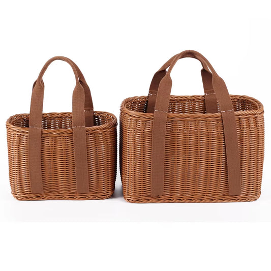 S/L Size Basket Hand Made Wicker Bags Portable Rattan Shopping Bag Woven Picnicbasket Beach Bag Big Totes Storage Bag