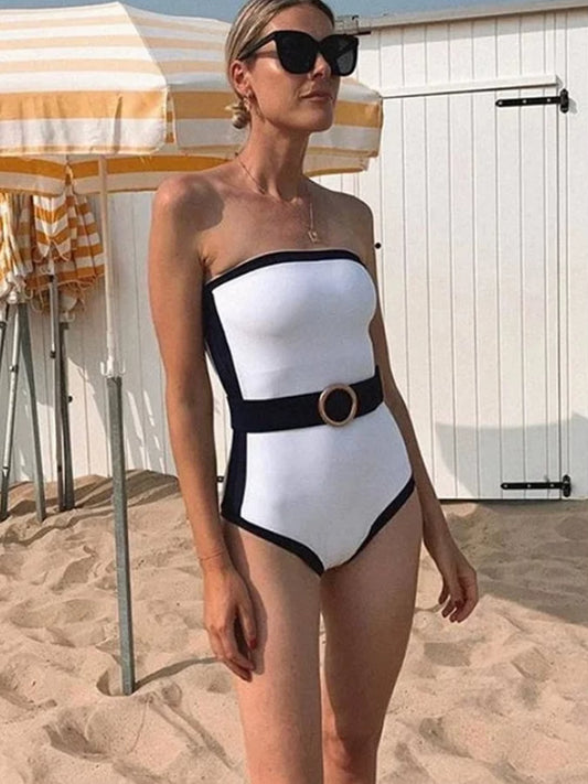 Maillot De Bain Une Pièce Noir Et Blanc Pour Femmes