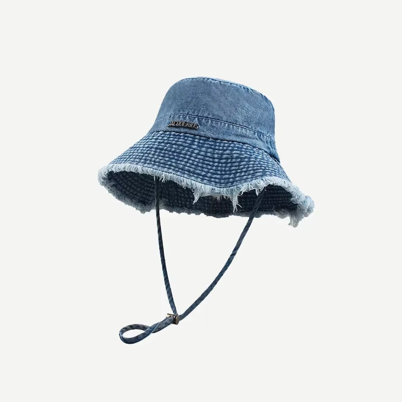 2025 Blue Leopard Print Cowboy Hiking Bucket Hats with String Women Denim Beach Sun Hat Outdoor Bob Panama Summer Fisherman Cap