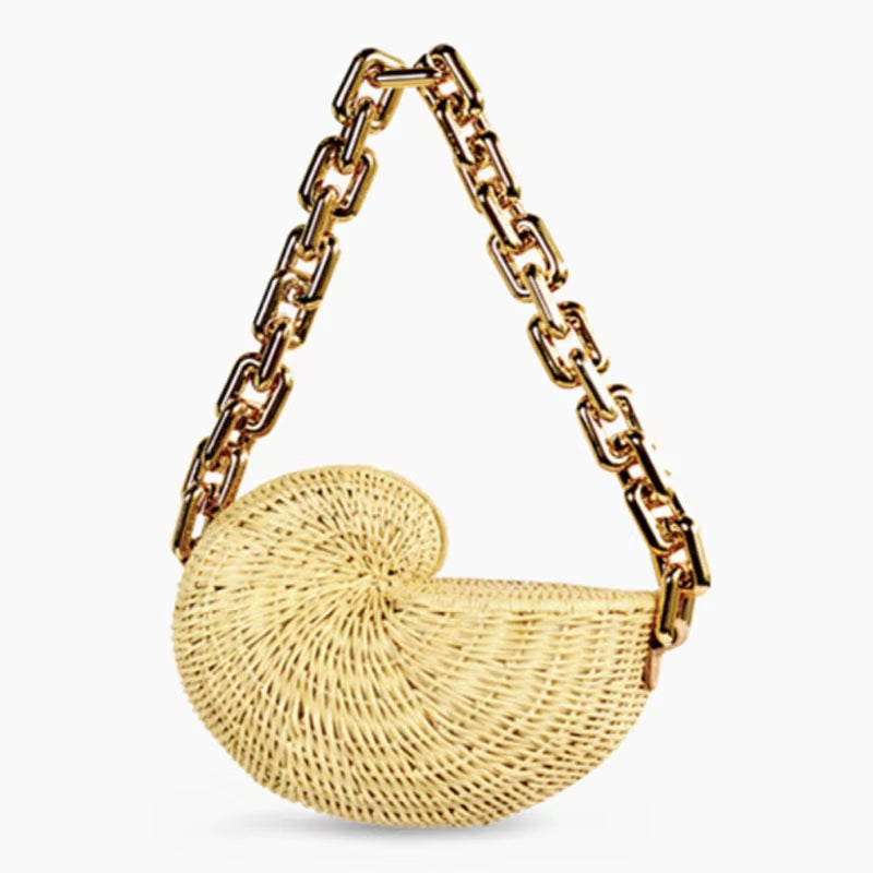 Designer Conch Straw Shoulder Crossbody Bags for Women Brand Wicker Woven Straw Bag Designer Rattan Female Purses and Clutch