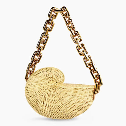 Designer Conch Straw Shoulder Crossbody Bags for Women Brand Wicker Woven Straw Bag Designer Rattan Female Purses and Clutch