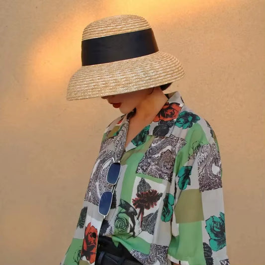 Designer Hats Fashion Natural Straw Beach Straw Hat for Women French Hepburn Style Summer Sun Hat Vintage Basin Hat Wholesale