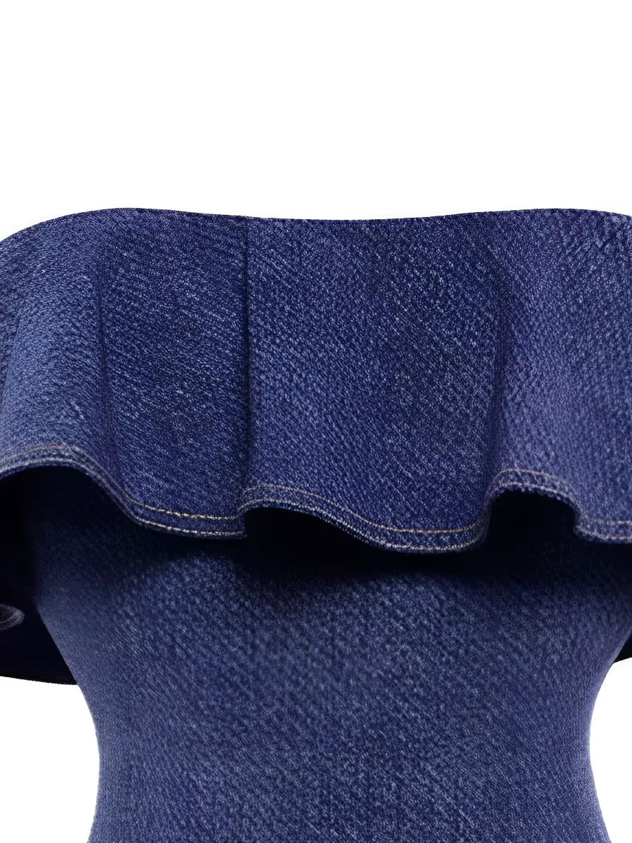Maillot De Bain Femmes Une Pièce Sans Bretelles À Volants Denim 2025 