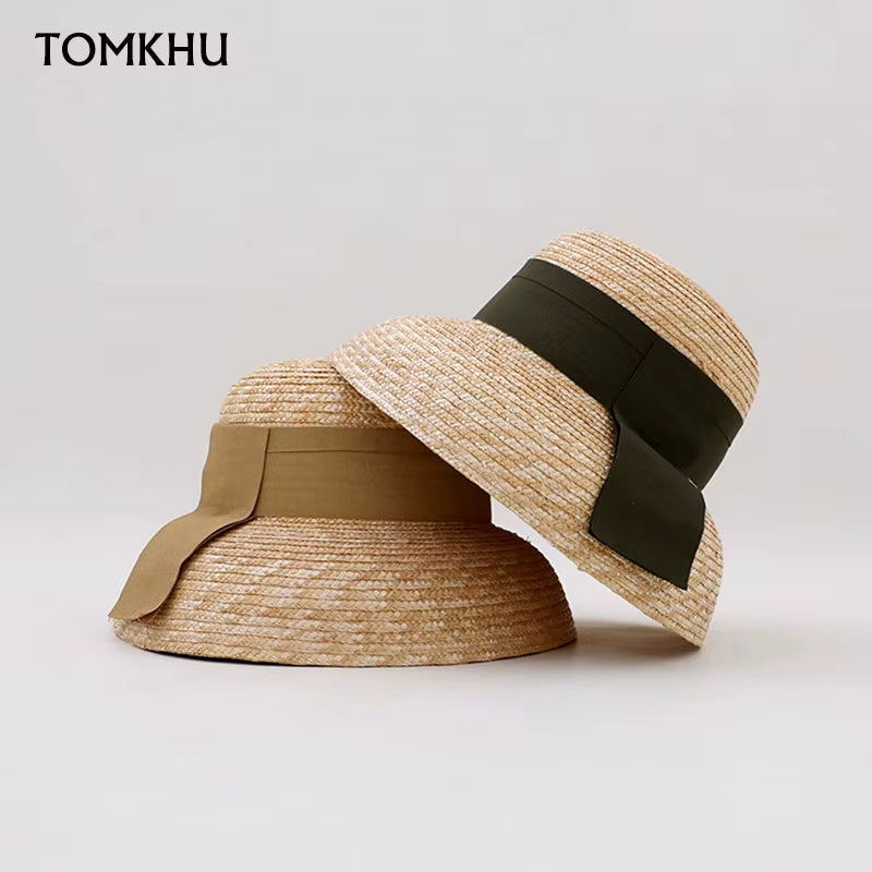 Designer Hats Fashion Natural Straw Beach Straw Hat for Women French Hepburn Style Summer Sun Hat Vintage Basin Hat Wholesale