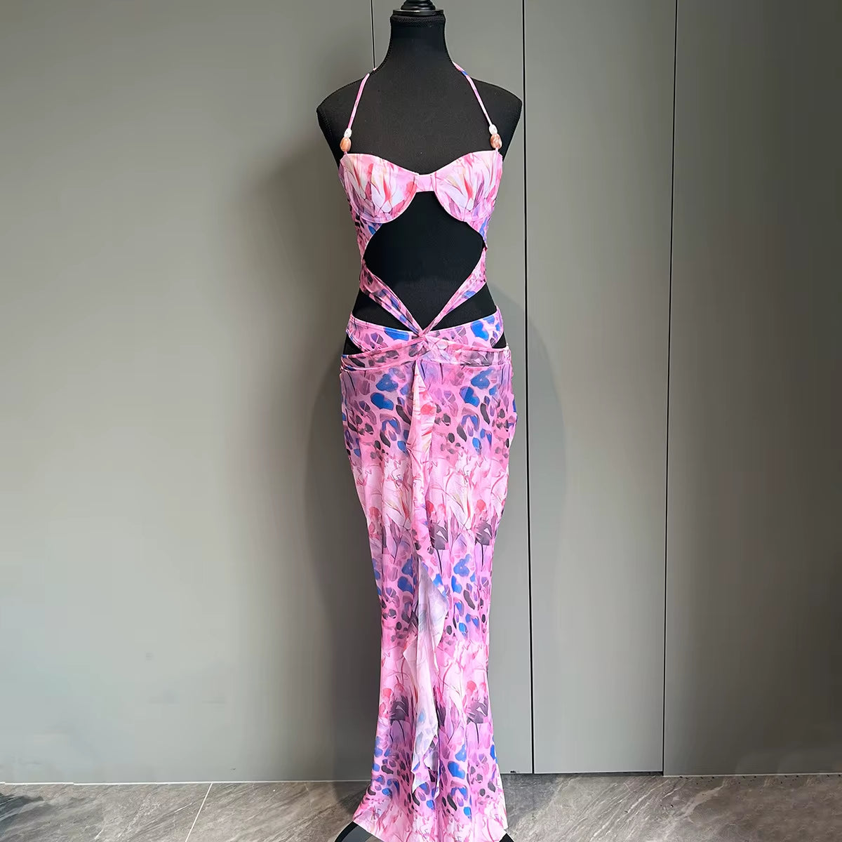 Ensemble Bikini 3 Pièces Femme 2025 – Maillot de Bain Sexy avec Robe de Plage & Push-Up