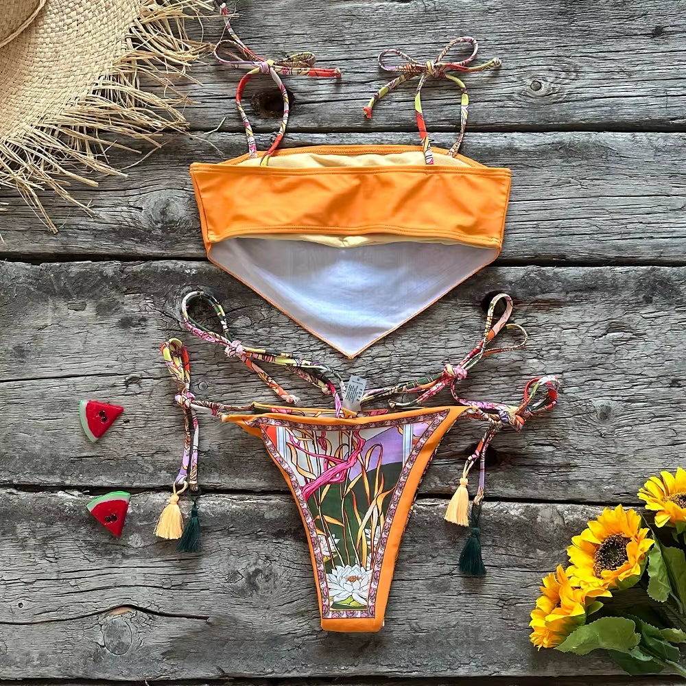 2023 New Sexy Bikini Women Print Brazilian Bikini Set Halter Backless Swimsuit Swim Wear Biquini Dot Biquini Female