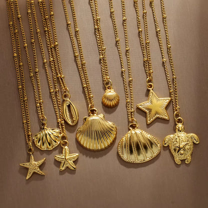 Ocean Series Pendant Necklace for Women Golden Chain Shell Starfish Pendant Summer Beach Women Stainless Steel Jewelry 2025 New