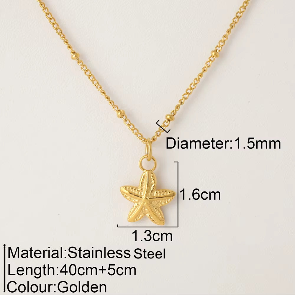 Ocean Series Pendant Necklace for Women Golden Chain Shell Starfish Pendant Summer Beach Women Stainless Steel Jewelry 2025 New