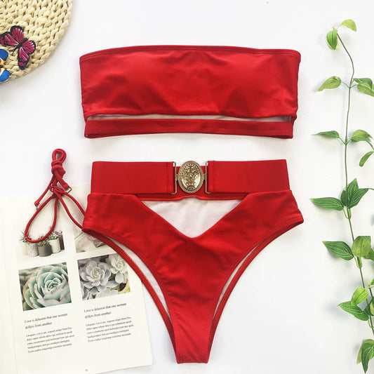 High Waist Bikini 2022 Swimwear Women Brazilian off Shoulder Swimsuit High Cut Neon Push up Bathing Suit Bathers Belt Biquini