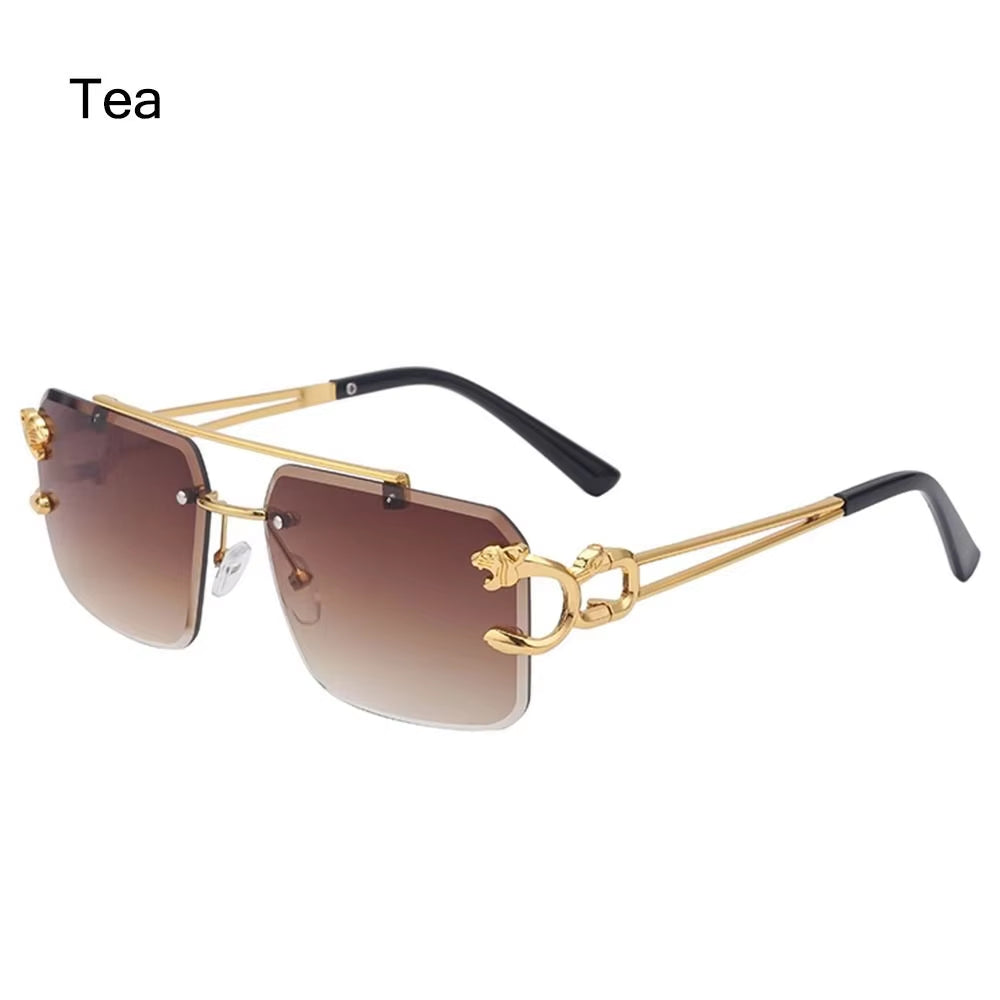 Fashion Leopard Rimless Square Double Bridge Sun Glasses Vintage Women Men Sunglasses UV400 Steampunk Eyewear Retro Shades