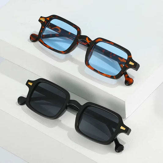 2024 Fashion Square Sunglasses Women Anti-Glare Retro Rivets Decoration Gradient Shades UV400 Men Leopard Blue Sports Sunglasses