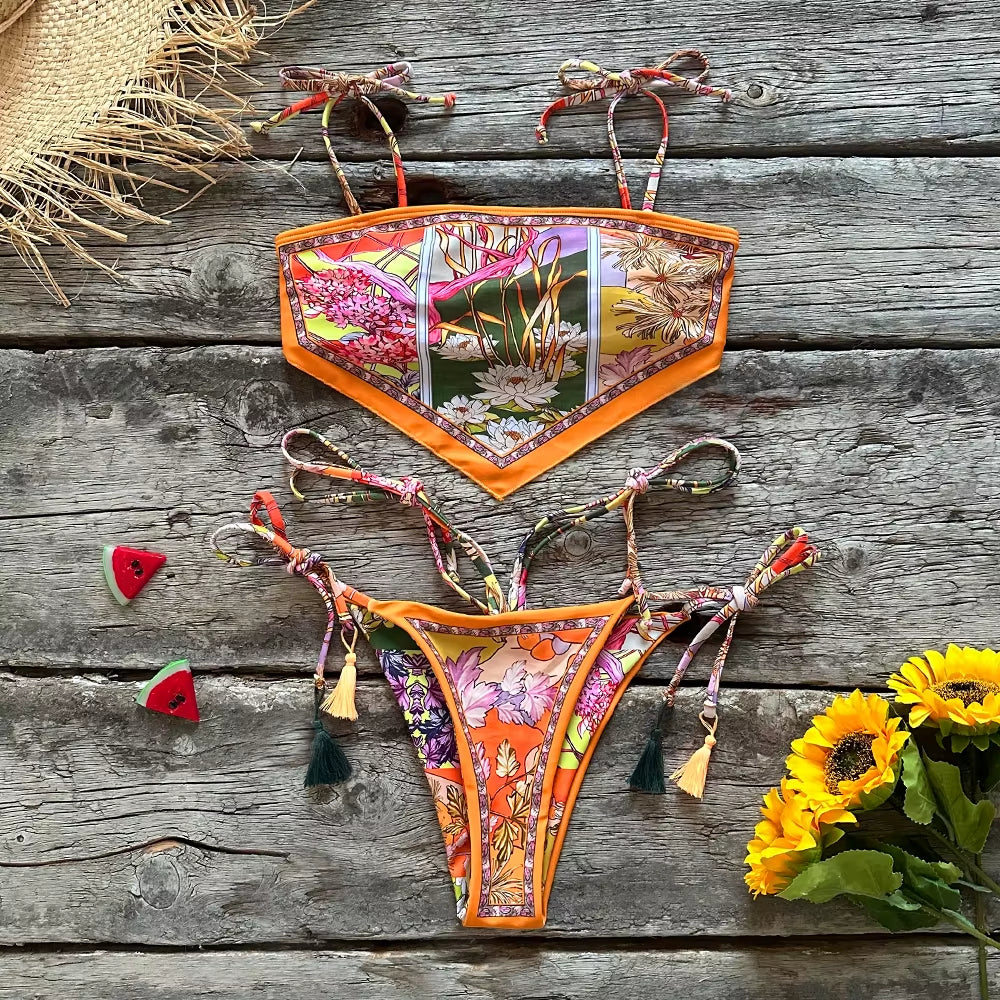 2023 New Sexy Bikini Women Print Brazilian Bikini Set Halter Backless Swimsuit Swim Wear Biquini Dot Biquini Female