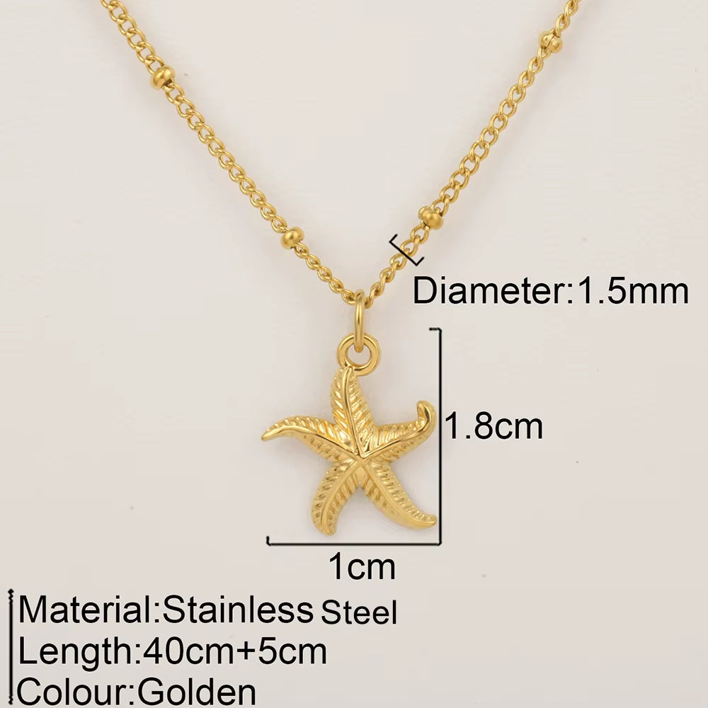Ocean Series Pendant Necklace for Women Golden Chain Shell Starfish Pendant Summer Beach Women Stainless Steel Jewelry 2025 New