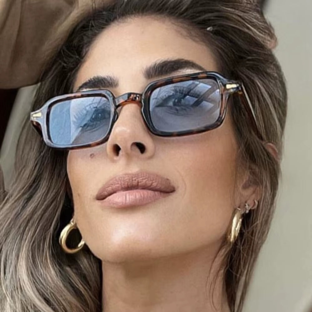 2024 Fashion Square Sunglasses Women Anti-Glare Retro Rivets Decoration Gradient Shades UV400 Men Leopard Blue Sports Sunglasses