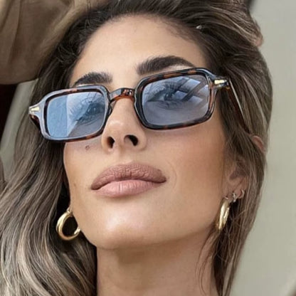 2024 Fashion Square Sunglasses Women Anti-Glare Retro Rivets Decoration Gradient Shades UV400 Men Leopard Blue Sports Sunglasses