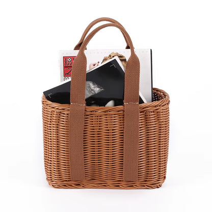 S/L Size Basket Hand Made Wicker Bags Portable Rattan Shopping Bag Woven Picnicbasket Beach Bag Big Totes Storage Bag