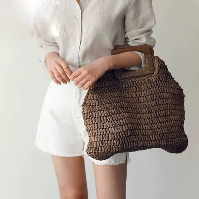 Simple Street Fashion Bag Women Summer Beach Bag Large Capacity Ladies Handbags Handmade Straw Bag Bohemian Rattan Travel Tote