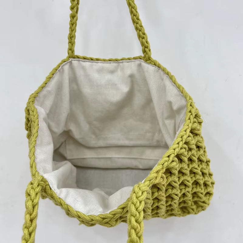 Beach Casual Tote Bags Designer Luxury Bag and Handbags for Women 2023 New in Nylon Artificial Crochet Weave Drawstring Closure