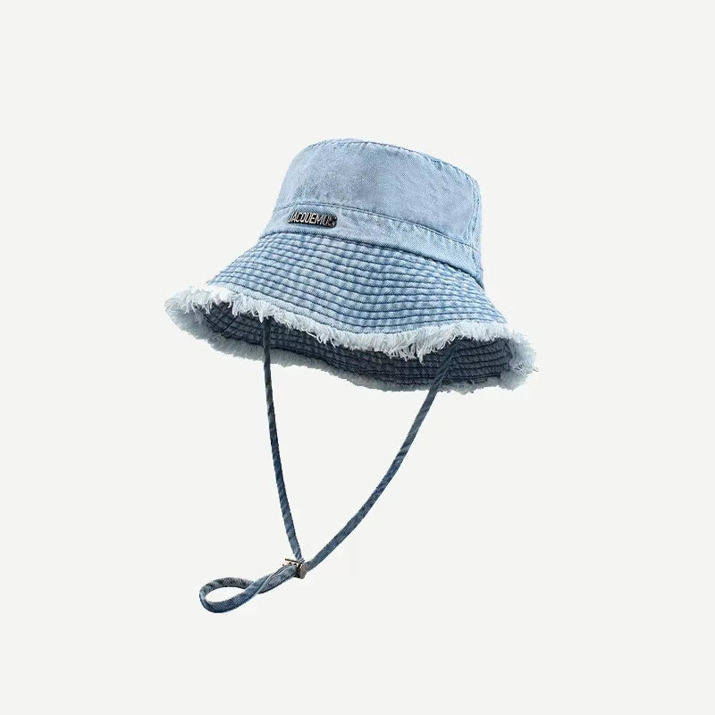 2025 Blue Leopard Print Cowboy Hiking Bucket Hats with String Women Denim Beach Sun Hat Outdoor Bob Panama Summer Fisherman Cap