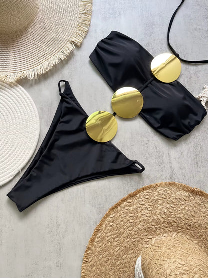 Maillot De Bain Une Pièce Couleur Unie, Bandeau À Bretelles, Ajouré Collection, 2025