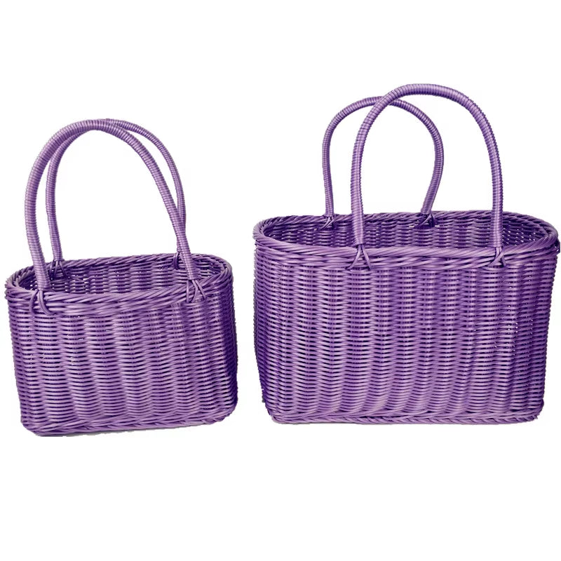 S/L Size Basket Hand Made Wicker Bags Portable Rattan Shopping Bag Woven Picnicbasket Beach Bag Big Totes Storage Bag