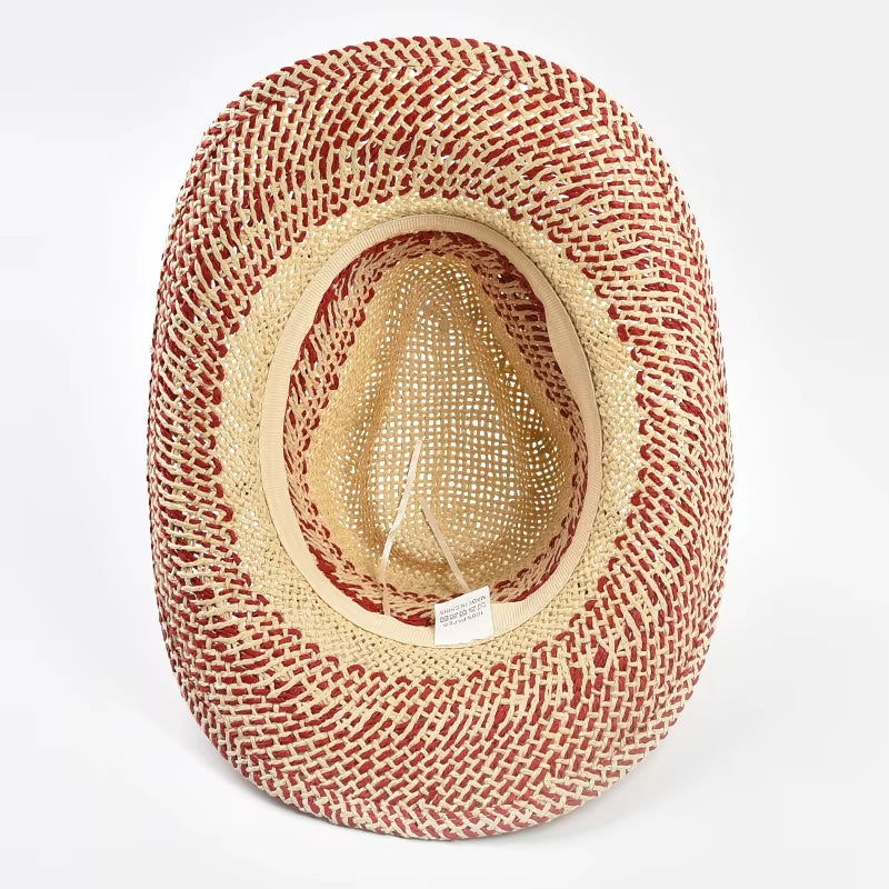 Natural Straw Hats for Women Ethnic Style Western Cowboy Hat Summer Holidays Beach Sun Hat