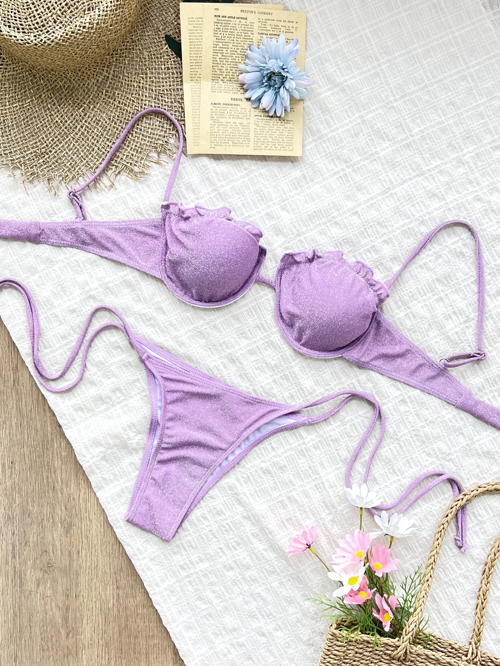 Ensemble Bikini Violet 2025 Avec Accent D'Anneau En Métal – Bretelles Réglables Et Bas Coupe Haute