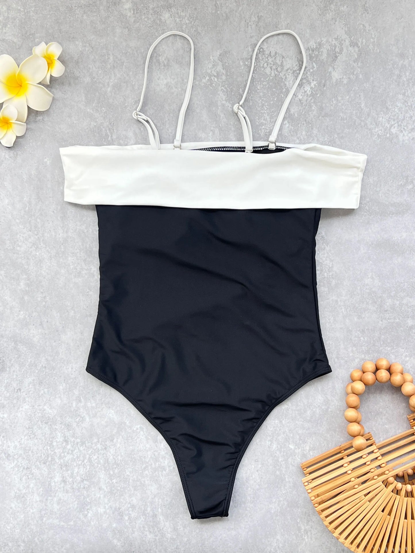 Maillot De Bain Noir Et Blanc Sans Bretelles Pour Femmes, Monokinis Dos Nu - 2025