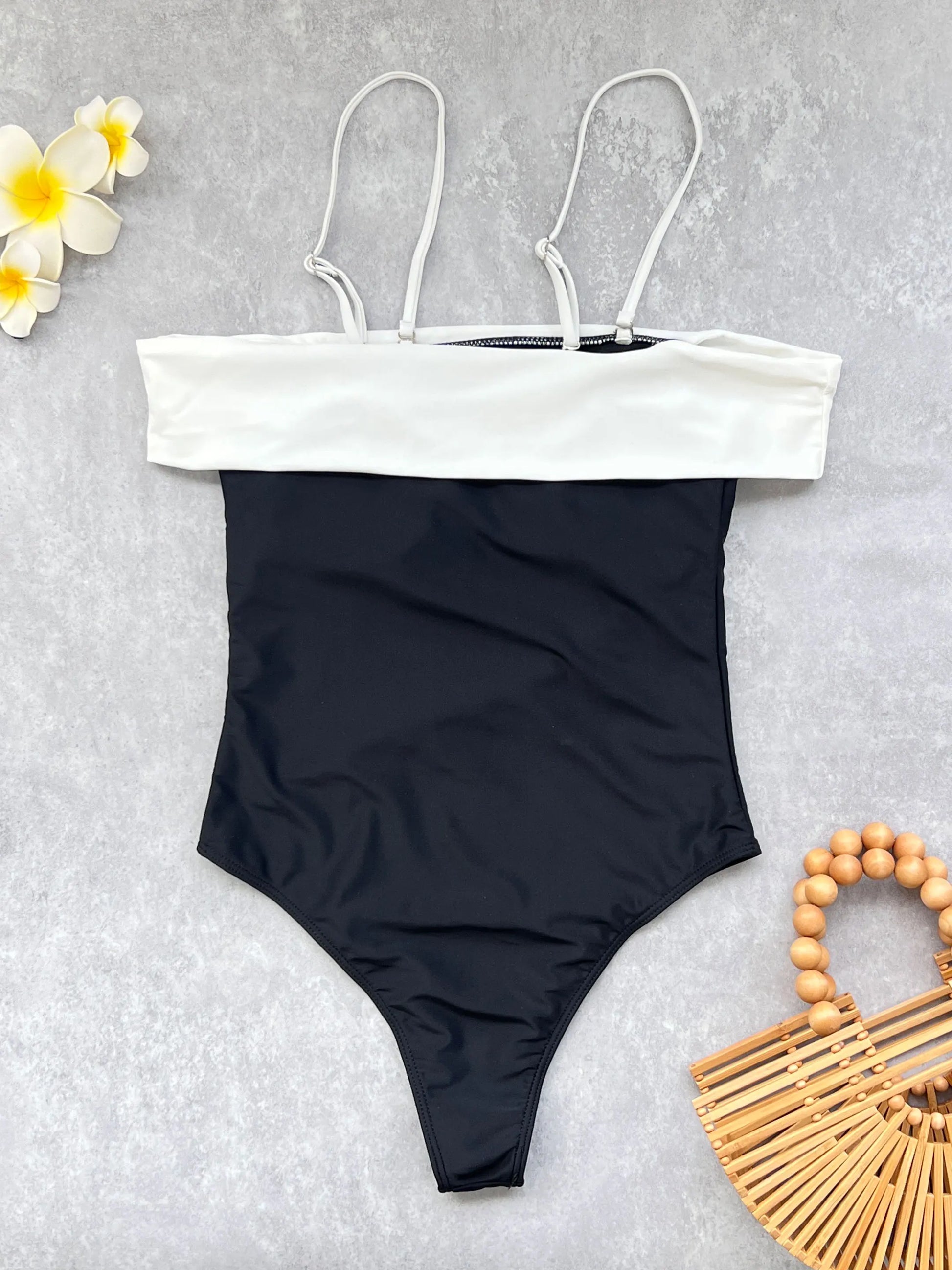 Maillot De Bain Noir Et Blanc Sans Bretelles Pour Femmes, Monokinis Dos Nu - 2025