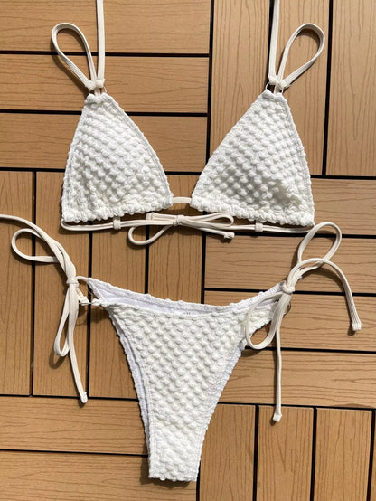 Sexy White Black Bikini Women Halter Push up Ring Linked Tie Side Triangle Swimsuit 2024 Summer Bathing Suit Cut Out Swimwear