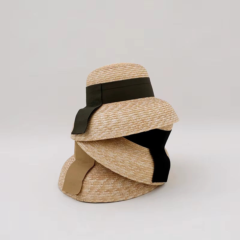 Designer Hats Fashion Natural Straw Beach Straw Hat for Women French Hepburn Style Summer Sun Hat Vintage Basin Hat Wholesale