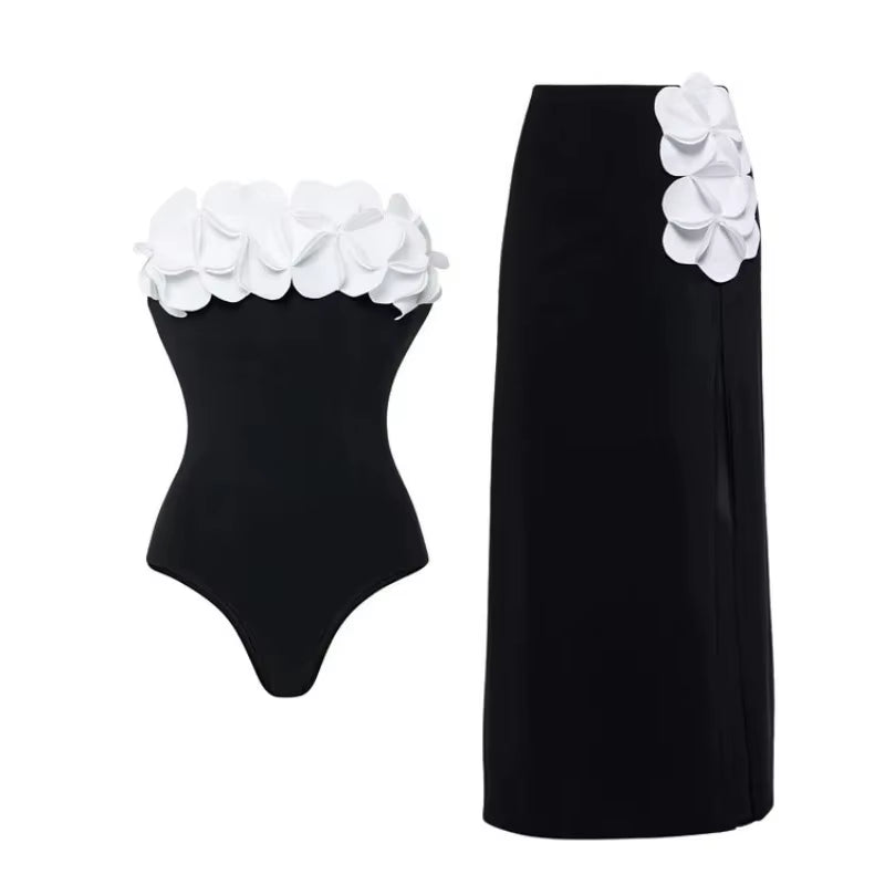 Maillot De Bain Asymétrique À Fleurs Pour Femmes, Noir Et Blanc, Contrasté, Une Pièce, Neuf, 2024