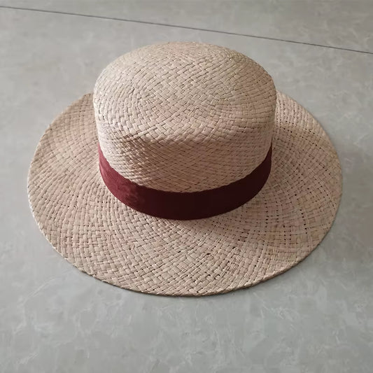 Chain Strap Straw Fedora Hat Embellished Beach Hats with Chain for Women Straw Woven Sun Hats Summer Holidaty Panama Hat