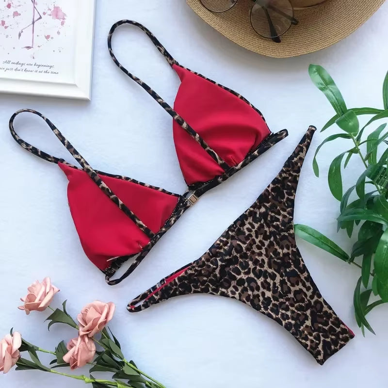 High Cut Micro Bikini Women Leopard Bandage Push up Swimsuit Sexy Bathing Suit Padded Thong Swimwear Biquini Trajes De Baño 2024